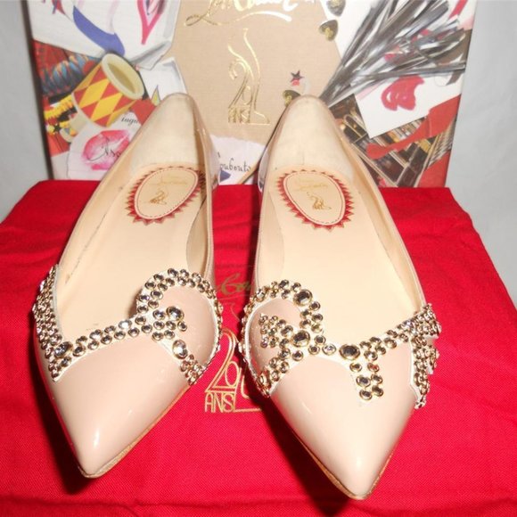 Christian Louboutin PIGALOVE 20ANS Patent Leather Crystal Flat Shoes - Picture 4 of 12